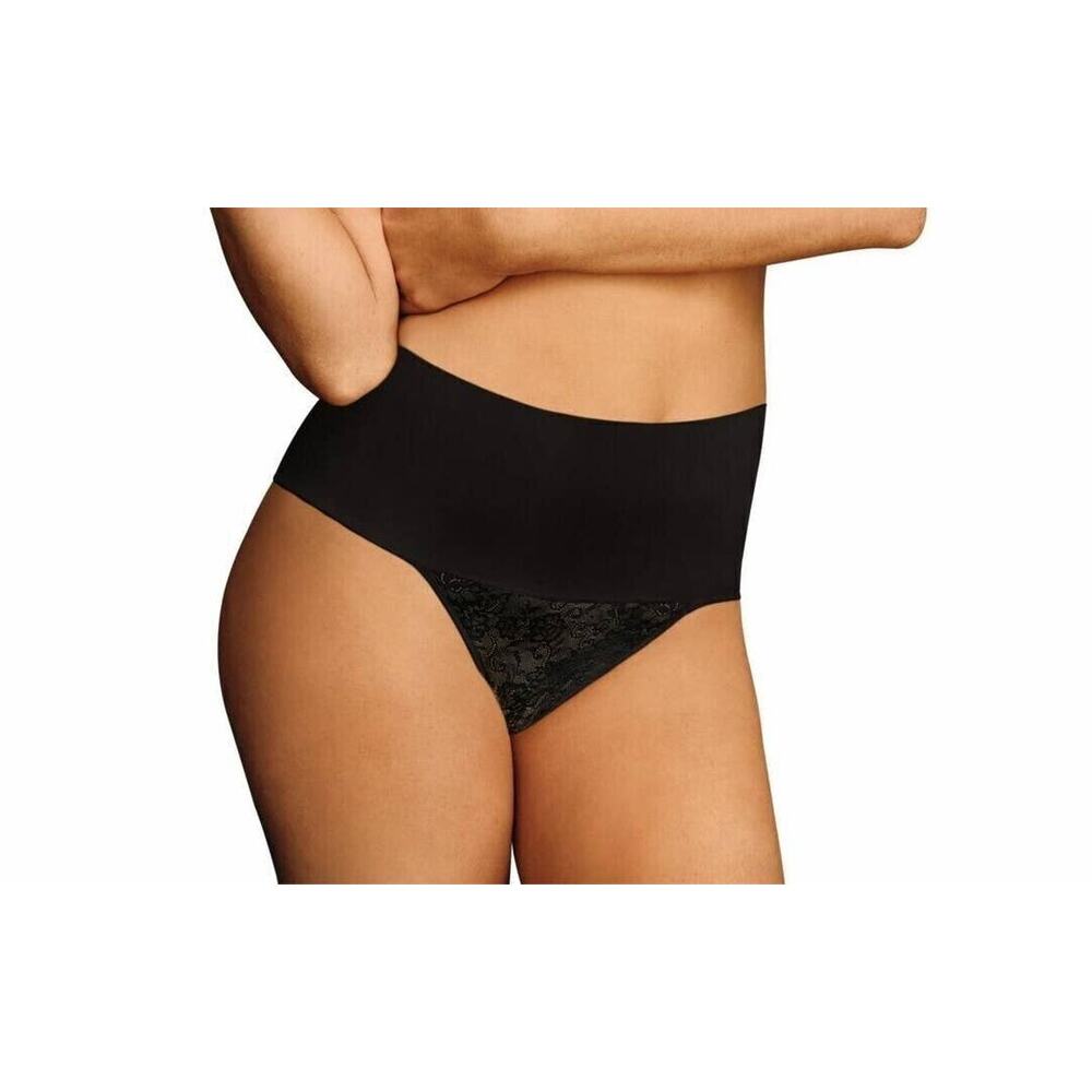 MAIDENFORM No Pinch SHAPING Waistband Black Lace Thong Panties Size M NEW!